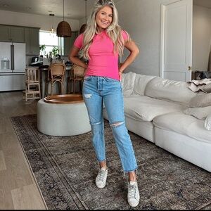 Karolina petite, high-rise, straight crop jeans